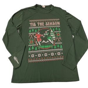 Drifit Ugly Christmas Disc Golf Print Fair Isle Long Sleeve Tee Size Small Green